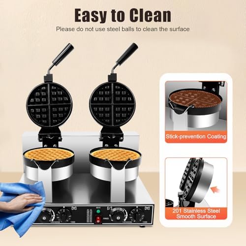 Double Head Commercial Waffle Maker, 2400W Stainless Steel Nonstick - Image 5