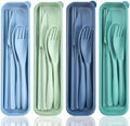 DISSKNIC Green Travel Utensils with Case, Reusable Utensil Sets for Lunch Box, Chopsticks Reusable Plastic Utensils Lunch Box Accessories for Adults,Portable Utensils Set with Case,Camping Accessories by DISSKNIC