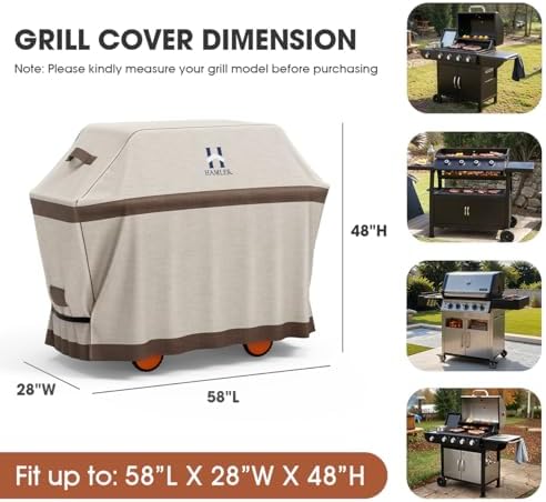 HAMLER Grill Cover 58 Inch, Heavy Duty Waterproof BBQ Covers, Gas Grill Covers Fits Weber Spirit, Weber Genesis, Char-Broil, Nexgrill, Brinkmann, Brown & Beige - Image 2