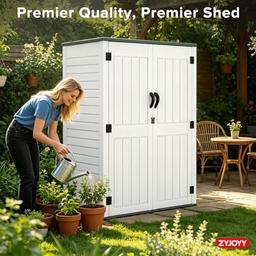 ZYJOYY Outdoor Storage Shed, 59 Cuft Outside Waterproof Storage Cabinet, HDPE Resin Plastic 385 Gallon Outdoor Storage Container, Vertical Lockable Storage Shed (Light Grey, 59 cuft/No Shelves) - Image 6