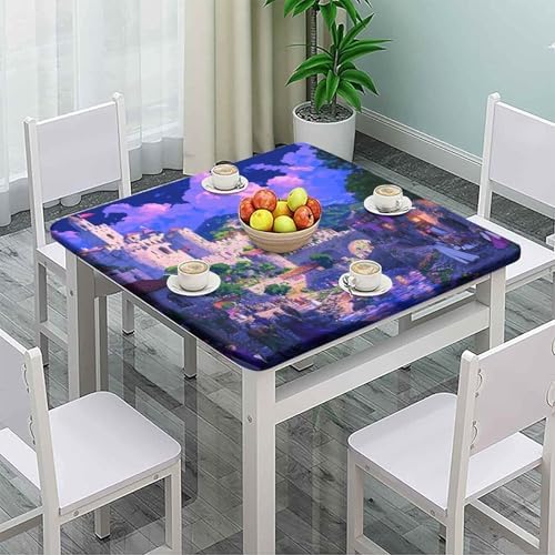 Fitted Outdoor Tablecloth, Medieval Fantasy Pattern Printed on Oilproof Foldable Dining Table Cover, Use for Kitchen Balcony Cafe Dining, Fit for 52" x 52" Square Tables - Image 2