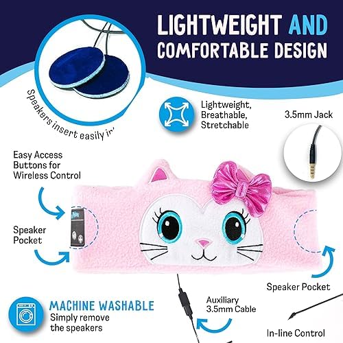 Toddler Headphones Wireless, Kids Bluetooth Earphones, Safe Volume - Wired School Headphones for Kids with 3.5 MM Jack and Travel Bag - Toddler Airplane Accessories for Boys & Girls - Kitty - Image 3