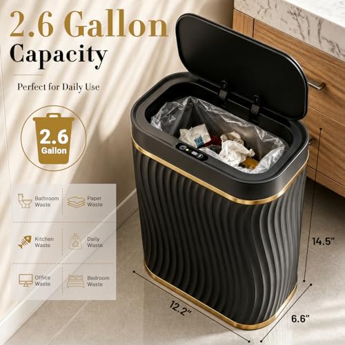 Ogikey Bathroom Small Trash Can with Automatic Touchless Lid, 2.6 Gallon Smart Garbage Can Narrow Waterproof Trash Bin for Bedroom, Office, Living Room - Image 2