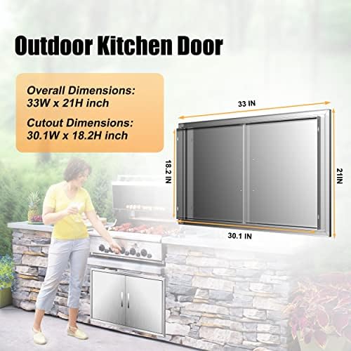 Outdoor Kitchen Doors 33W x 21H Inch, Double BBQ Access Doors 304 Stainless Steel for Outdoor Kitchen Cabinet Grill Station or BBQ Island - Image 2