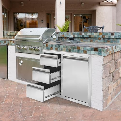 Outdoor Kitchen Drawer Combo 28" W x 20.1" H x 19.8" BBQ Triple Drawers & Stainless Steel Trash Drawer, Outdoor Kitchen Cabinet, Perfect for Patio Grill Station - Image 2