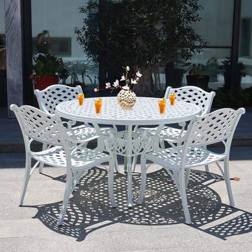 48.23" Patio Dining Table, All-Weather Cast Aluminum Table with 2.36" Umbrella Hole, Patio Furniture Table, Outdoor Dining Table for Backyard and Poolside - Image 7