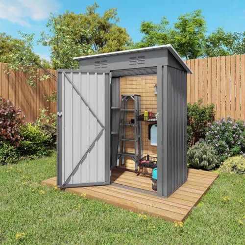 Outdoor Storage Shed 5x3x6FT Pitched Roof, Galvanized Steel Garden Shed with Lockable Door & Window, Waterproof Metal Tool Storage for Garden, Backyard, Patio, Lawn - Image 3