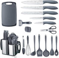 RAXCO Kitchen Set,18-Piece Cooking Utensils and Kitchen Knife Set,Gray by RAXCO