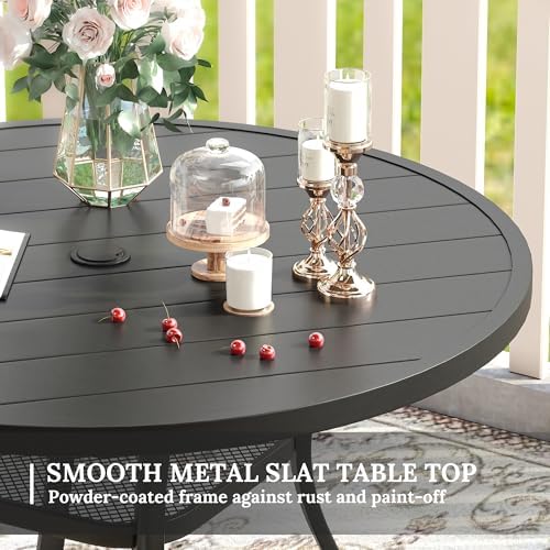 VICLLAX 5 Pieces Patio Dining Set for 4, Outdoor Furniture Set Includes 40.7" Round Patio Table and 4 Patio Stackable Chairs, Black Tabletop and Grey Fabric - Image 2