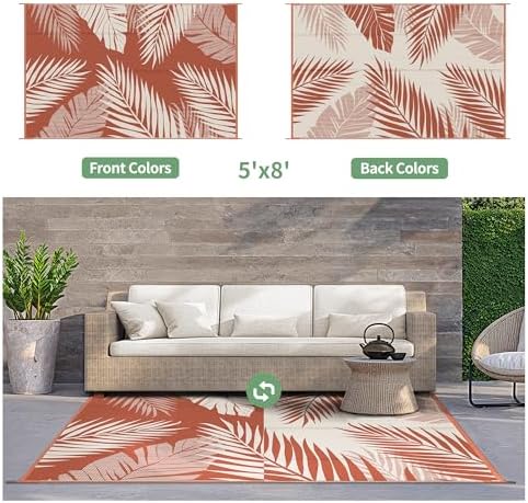 GENIMO Outdoor Rug, Waterproof Plastic Rugs for Patio, 5'x8' Brick Red - Image 2