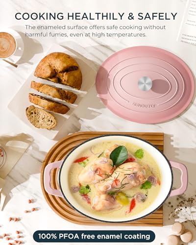 Enameled Cast Iron Dutch Oven, 9.3QT Pot with Lid, Gentle Pink - Image 3
