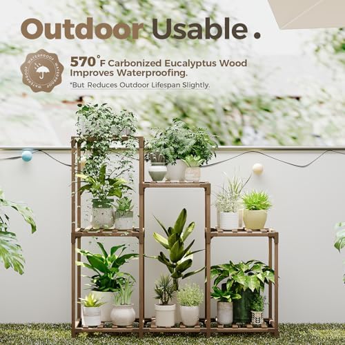 Bamworld Plant Stand Indoor Wood Plant Shelf Outdoor Tiered Plant Rack - Image 4