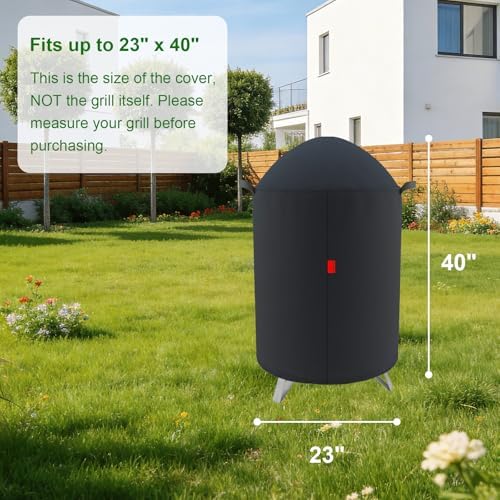 Outdoor Grill Cover Fits Cuisinart 18" Vertical Charcoal Smoker COS-118, Cover Geny Waterproof 600D Heavy Duty Round Smoker Grill Covers, 23" D x 40" H. - Image 2