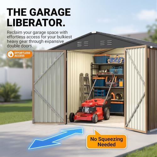 Devoko 8x10 FT Outdoor Storage Shed, Metal Tool Shed with Lockable Door&Slooping Roof, Outside Storage for Garden Backyard Patio(Brown) - Image 3