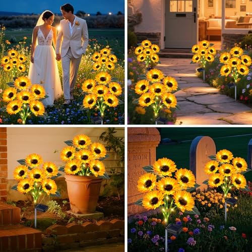 Solar Sunflower Lights 4 Pack 24 Flowers Gift for Mom - Image 5