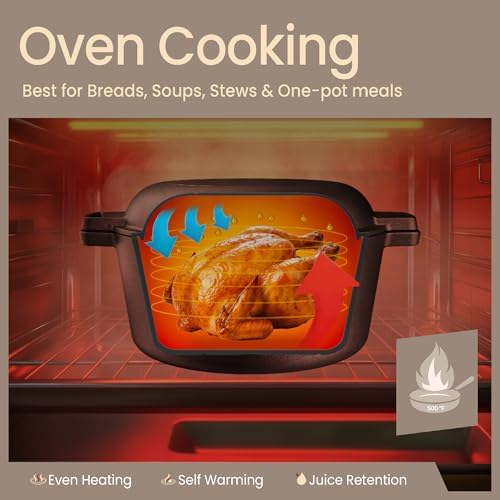 Bakken 2-in-1 Cast Iron Dutch Oven Pot with Skillet Lid, 5QT Pre-Seasoned Dutch Oven for Bread Baking, Roasting & Campfire Cooking, Heavy-Duty Indoor & Outdoor Use with Easy-Grip Dual Handles - Image 5
