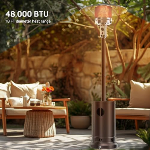 Propane Heater, 48,000 BTU Outdoor Heaters for Patio with Auto-off Safety Protection System, Double-Layer Stainless Steel with Wheels for Backyard, Deck, Garden, Porch - Image 2