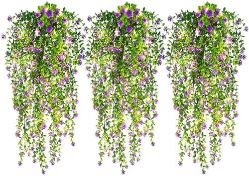 RECUTMS Artificial Hanging Plants Fake Hanging Plant Faux Hanging Plants UV Resistant Plastic Plants for Indoor Outdoor Room Wall Wedding Patio Porch Decor(Purple) by RECUTMS