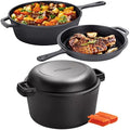 Overmont 3.2qt Cast Iron Skillets + 5qt Dutch Oven Bundle by Overmont