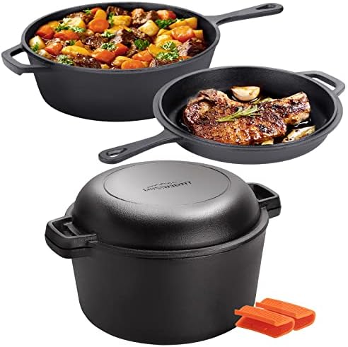 Overmont 3.2qt Cast Iron Skillets + 5qt Dutch Oven Bundle by Overmont
