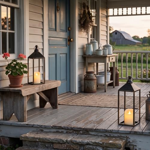 17" 13" Vintage Farmhouse Decorative Lanterns Indoor Outdoor with Candles - Image 5