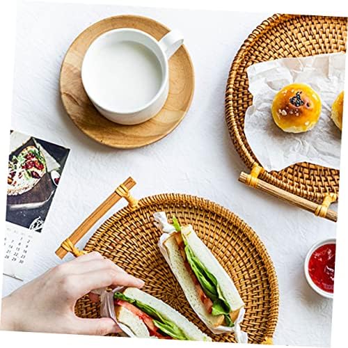 BESPORTBLE 3pcs Medium Rattan Woven Picnic Basket for Outdoor Storage Food Woven Tray for Desserts and Snacks Diameter and Decorative Rattan Storage - Image 4