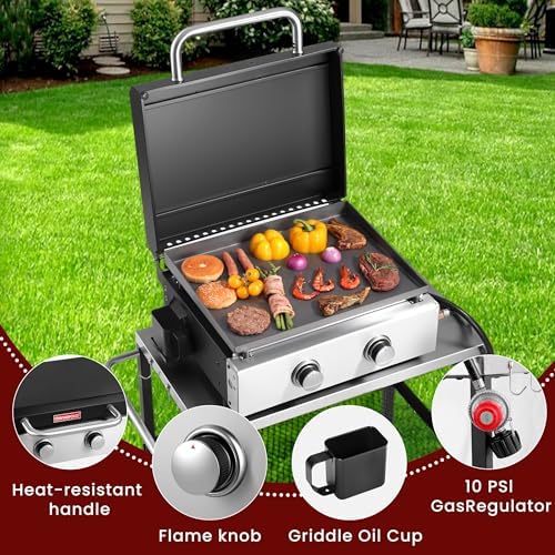 2-Burner Portable Propane Griddle with Top Lip and Grease Cup - Image 6