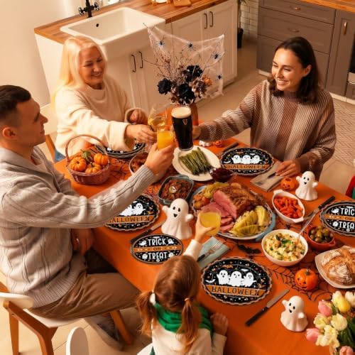 50 Pcs Halloween Paper Plates Set - Large Disposable Ghost Oval Dinner Dessert Plates, Cute Halloween Printed Paper Plates Tableware for Happy Halloween Party Decorations Supplies Table Decor - Image 6