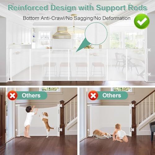 Reinforced 195" Extra Long Retractable Baby Gate Retractable Dog Gate/White - Image 5