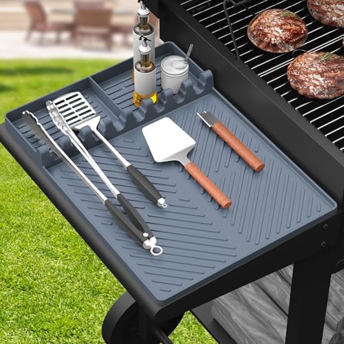 Silicone Griddle Tools Mat for Blackstone, Griddle Accessories Side Shelf Mat Grill Pad for Outdoor Grill Kitchen Counter Spatula Silicone Mat with Drip Pad (Grey) by SARTNP