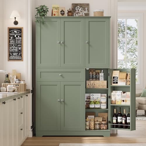 HOSTACK 68" Tall Kitchen Pantry Storage Cabinet with Doors & Shelves, Green - Image 4