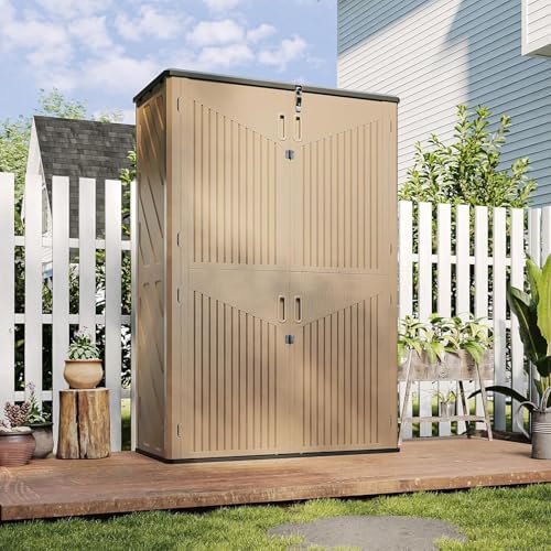 Aoxun Outdoor Storage Shed, 64 Cu.Ft Vertical Storage Sheds, Brown by Aoxun