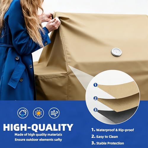 BBQ Gas Grill Cover for Outdoor, Anti-UV, Rip-Proof, 600D Oxford Fade Resistant Material, Barbecue Cover with Hook and Loop Straps & Adjustable Hem Drawstring (Beige, 58”x24”x46”) - Image 3