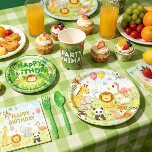 CHANGZHONG 65 Pcs Jungle Animal Themed Birthday Party Plates Zoo Party Decorations Paper Plate Tissue Set - Image 3