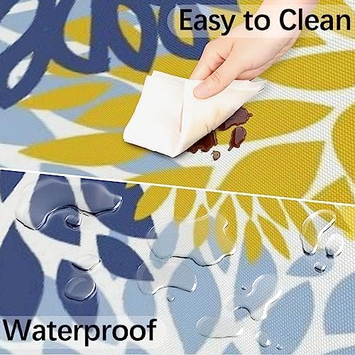 Fitted Round Tablecloth with Umbrella Hole and Zipper Spring Floral Outdoor Elastic Table Cloth 45"-56" Oil-Proof Waterproof Yellow Navy Chrysanthemum Patio Table Cover for Picnic Party - Image 5