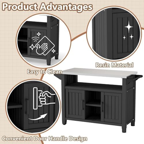 EasyUp Outdoor Storage Cabinet,Patio Storage Table, Bar Table with Wheels,Outdoor Bar Cart for Patio, Poolside and Backyard,Classic Black - Image 6