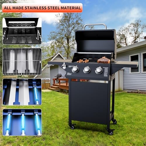 3-Burner Propane Gas Grill, 30000 BTU Outdoor Stainless Steel BBQ - Image 7