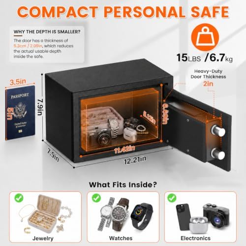 0.5Cub Mini Fireproof Safe, [0.5H 1700°F Protection] 14.8Lbs Heavy Safe Box - Image 3
