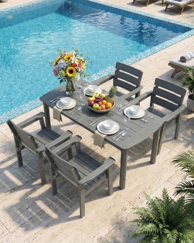HIPS Patio Dining Table with Umbrella Hole Table, Gray - Image 6