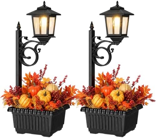 2 Pack 2-in-1 Outdoor Flower Pots, Solar Post Lamps Waterproof, Solar Lamp Post Lights, Wall Mount or Freestanding, Outdoor Decorative Lamp for Garden, Patio, Front Porch, Back Door, Warm White by Melunar