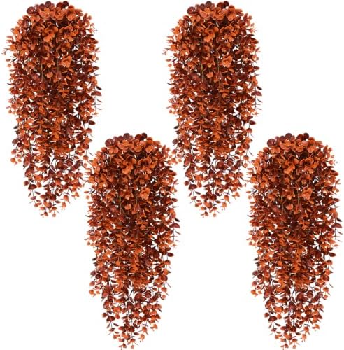 Waipfaru 4Pcs Fake Hanging Plants, Red-Brown Eucalyptus Fake Vines Ivy by Waipfaru