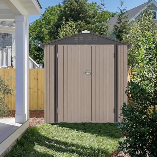 JUMMICO Metal Outdoor Storage Shed 6 x 8 FT Metal Shed with Lockable Door,Waterproof Garden Tool Shed Storage House for Backyard Patio Lawn,Brown - Image 6