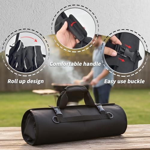 Grill Tool Accessory Storage Bag Roll Up, BBQ Tools Carry Orangizer Case for Grilling Utensil, Large Oxford Cloth Griddle Classifiable Holder for Outdoor Camping Barbecue Hiking Picnic Trip(Box Only) - Image 5