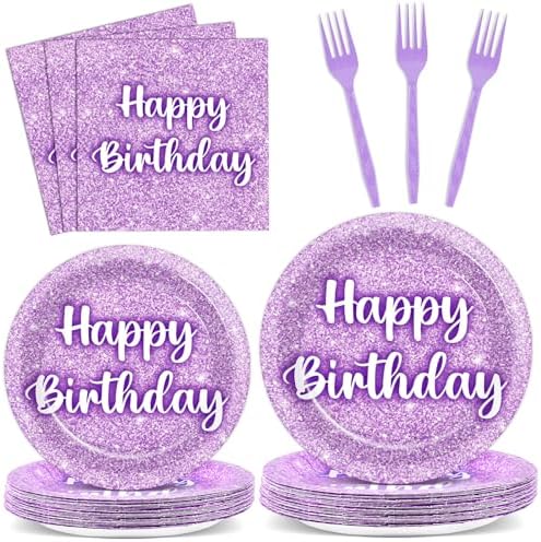 96PCS Purple Glitter Birthday Party Plates and Napkins Purple K-pop Tableware Party Paper Plates Glitter Disposable Dinnerware Parties Set for Girls Women Birthday Sprinkle Anniversary Decorations by Oitnlaughter