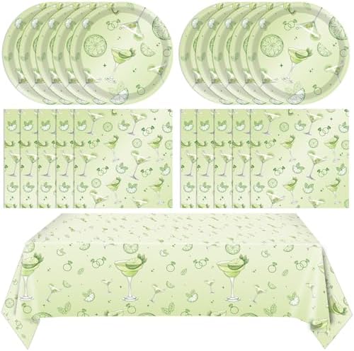 41Pcs Martini Birthday Party Decorations,A Tiny Bit Older Birthday Decor Set Weenies and Tinies Party Martini Napkins Plates Tablecloth丨Green Martini Bridal Shower Casino Bachelorette Party,Serves 20 by Mainivo