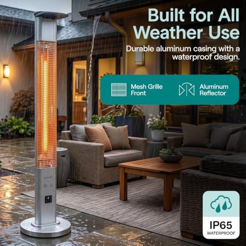 SereneLife Outdoor Electric Patio Heater - 1500W High-Efficiency Infrared Heating, Remote Control Standing Heater with Aluminum Reflector, Waterproof Design, IP65 Approved, Quiet Operation - Image 3