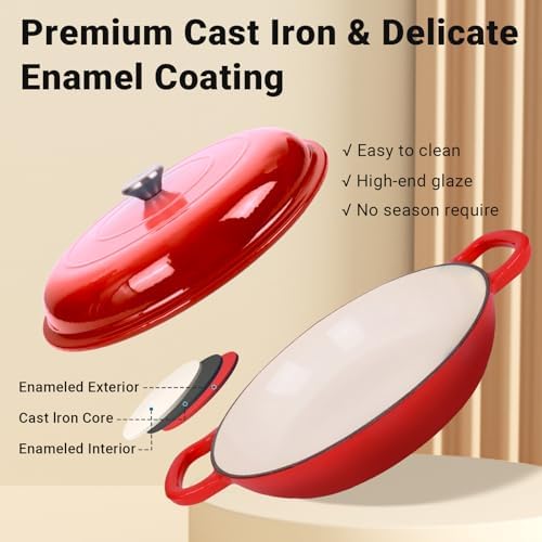 Enameled Cast Iron Dutch Oven, 3.8 Quart Dutch Oven Pot with Lid, Non Stick Cast Iron Pot, Round Oven Safe up to 500°F, Use for Marinate, Cook, Bake and Serve – Gradient Red - Image 3