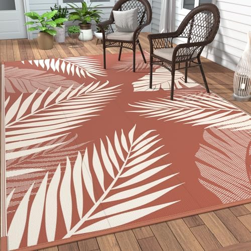 GENIMO Outdoor Rug, Waterproof Plastic Rugs for Patio, 5'x8' Brick Red by GENIMO