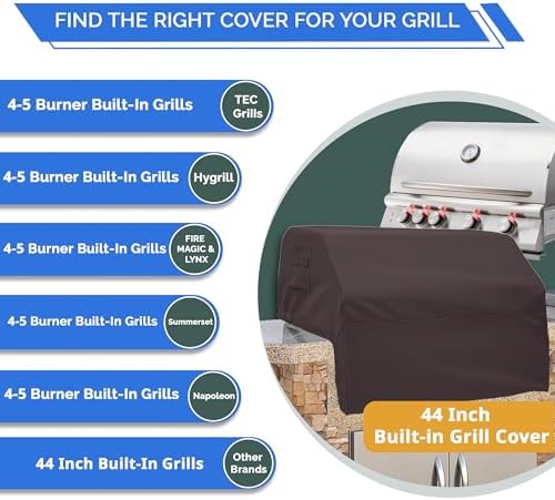 Covers & All Built-in Grill Cover for Outdoor Grill – Heavy Duty 12 oz Waterproof Built-in BBQ Grill Cover, PVC-Coated Polyester with Elastic Hem for Snug Fit (44 x 26 x 24 inches, Coffee) - Image 3