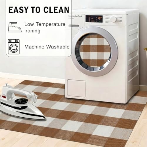 SEEKSEE Fall Decor Buffalo Plaid Outdoor Rug 3' x 5' Coffee and White Front Door Mat, Layering Rug for Porch, Fall Doormat, Front Porch Rug for Outdoor Entrance Entryway Patio Porch Decor - Image 5